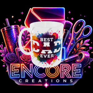 Customised mug with "Best Ever" text, surrounded by makeup brushes, flowers, and neon lights.