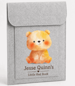 Custom baby keepsake gift bag with adorable teddy bear illustration, perfect for special occasions a.