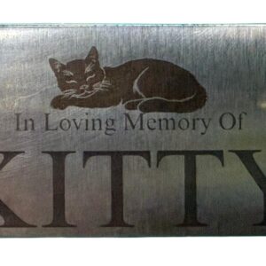 Engraved cat memorial plaque with "In Loving Memory Of Kitty" for pet remembrance.