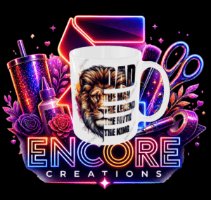Lion and motivational quote mug with vibrant neon background and floral accents.
